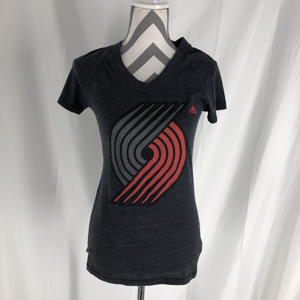 Portland Trail Blazers V-Neck T-Shirt Womens Adidas Size Medium Gray